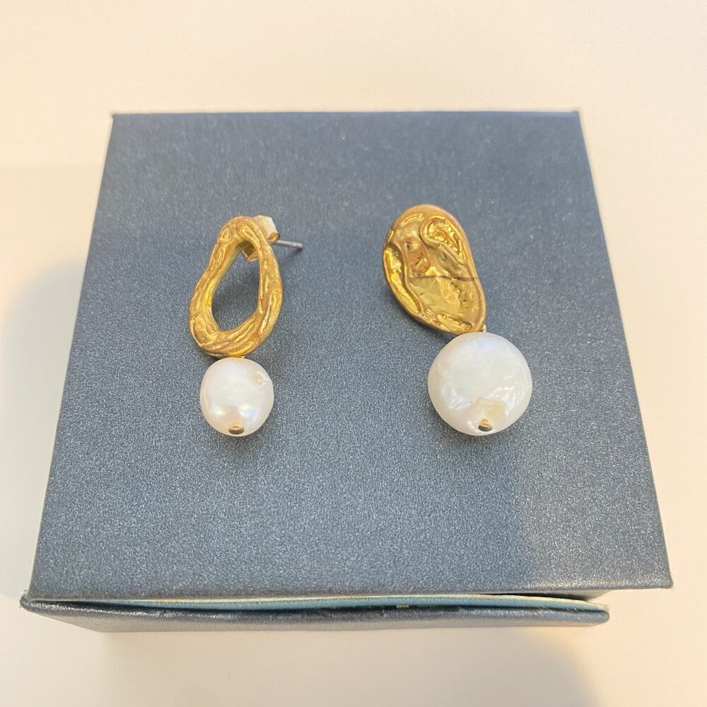 Gold and Pearl Earrings Asymmetric Design